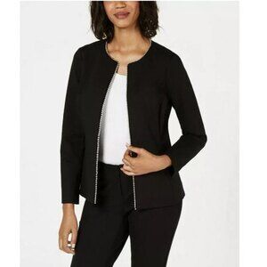 ALFANI Black Long Sleeve Open Front Beaded Women's Jacket Size 10P